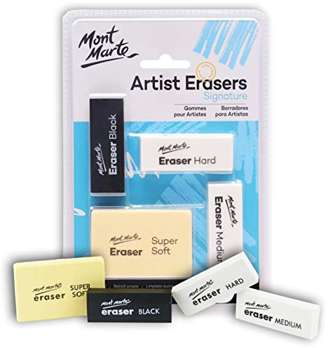 Mont Marte Gommes à effacer - Gommes de différentes tailles et formes - Qualité Premium - Idéal pour effacer le graphite et le fusain - Parfait pour les Débutants, les Professionnels et les Artistes