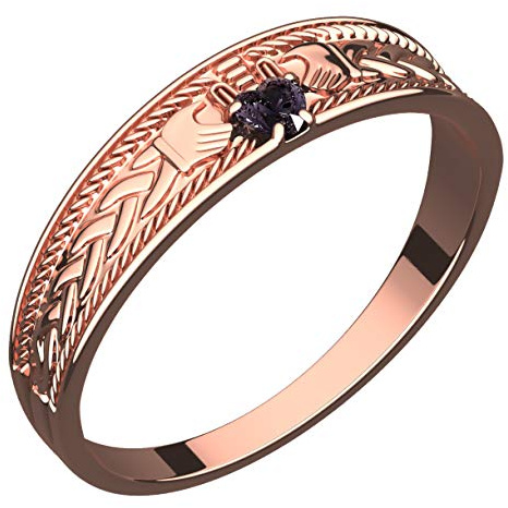 GWG Jewellery Bague Claddagh Argent Sterling Plaqué en Or Rose 18k avec Pierre Pourpré Améthyste en Forme De Cœur, Mains Et Couronne dans Boîte Cadeau pour Femme