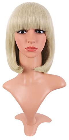 MapofBeauty 12 Pulgada/30 cm Corto Bob Lacio Pelucas Sintética Flat Flequillo Heat Resistente Normal Peluca (Dorado)