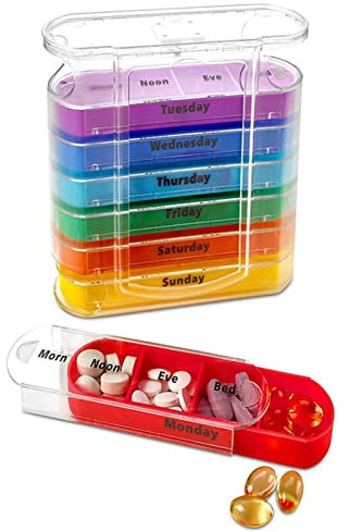 Weekly Stackable Pill Organizer,4 Times A Day Pill Organizer Box Morning, Noon, Evening, and Bedtime,7 Stackable Compartments