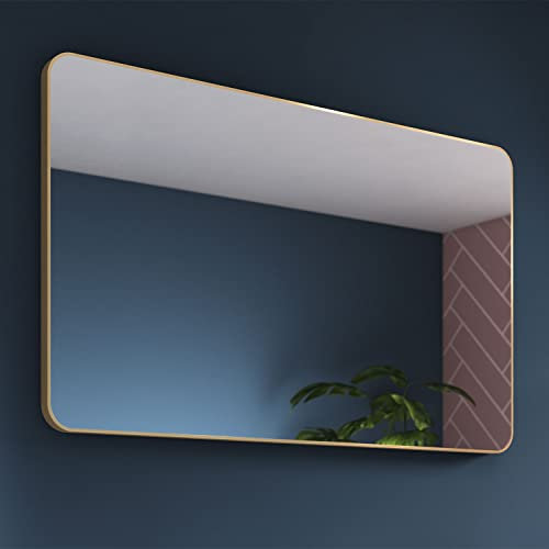 Brushed Brass Bathroom Mirror 1000x600mm - Jett Rotatable Bathroom Wall Mirror, Aluminium Framed Wall Mounted Vanity Bedroom Mirrors, Rectangular Mirrors for Bedroom, Living Room, and Hallways