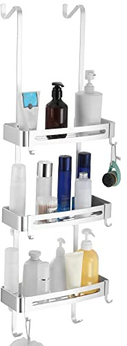 Mensola Doccia da Appendere Organizer da doccia da bagno sopra la porta portaoggetti da appendere in alluminio a prova di ruggine, ripiano da bagno con gancio antiruggine(argento)