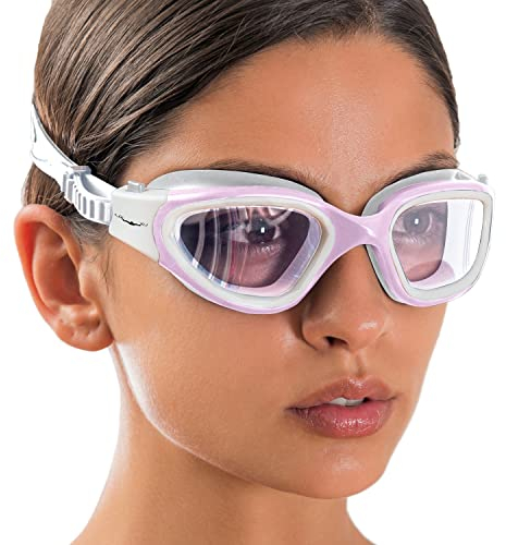 AqtivAqua Schwimmbrille Herren Damen Schwimmbrillen Erwachsene Kinder DX-C (Rosa weiß, Klare)