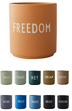Design Letters Lieblingsbecher Orange FREEDOM Tasse | Kaffeebecher Porzellan | Dekorativ Kaffeetassen | Personalisierte Geschenke für Freundin, Hochzeitsgeschenk | Tasse Mit Spruch | Teetasse 250 Ml