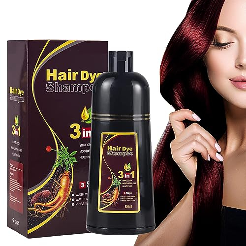 Instant Hair Shampoo Haarfarbe Shampoo für graues Haar,Natürliche schwarze Haarfarbe Shampoo 3 in 1 für Männer & Frauen,Lang anhaltende schwarze Shampoo Farben (Dark Red Wine)