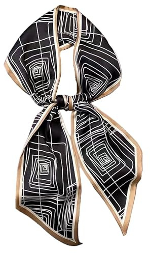 GIMIRO Sciarpa in seta satinata, 148 x 13,5 cm, cravatta a doppio strato, per blazer, cappotto, abito, Black Panes, 148cm x 13,5cm