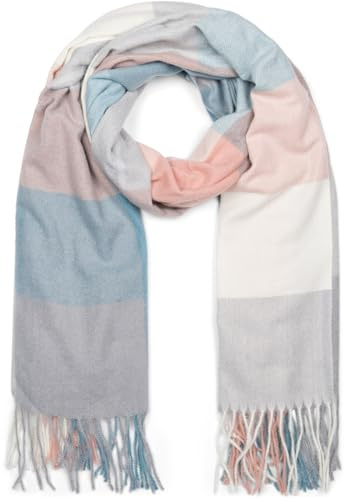 styleBREAKER Bufanda de cuadros escoceses suaves unisex con largos flecos, a cuadros, de invierno, robada 01017110, color:Azul-Gris-Rosa