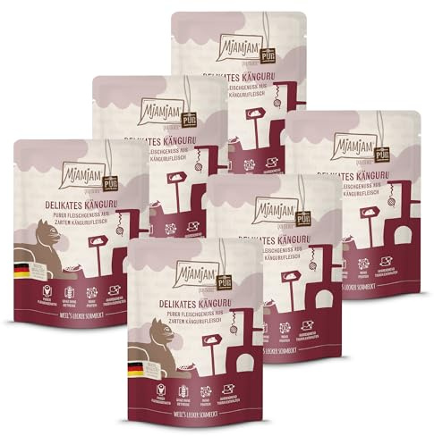 MjAMjAM - Premium våtfoder för katter - Quetschie - rent kött - delikat känguru, 6-pack (6 x 300g), spannmålsfritt med extra kött