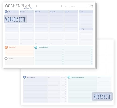 Häfft® Wochenplaner Block A4 ohne festes Datum Office Life 50 Blatt - Terminplaner undatiert mit To-do-Liste, Zielen & mehr - klimafreundlich & nachhaltig
