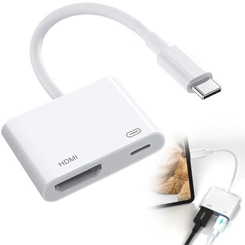 Lightning auf HDMI Digital AV Adapter,USB-C auf HDMI Adapter 4K @ 60Hz USB 3.1 Typ C Digital AV 2.0,Usb C 4k HD Schnellladeübertragung Datenadapter Video Audio-Sync-Bildschirmkonverter 2in1 Pvc