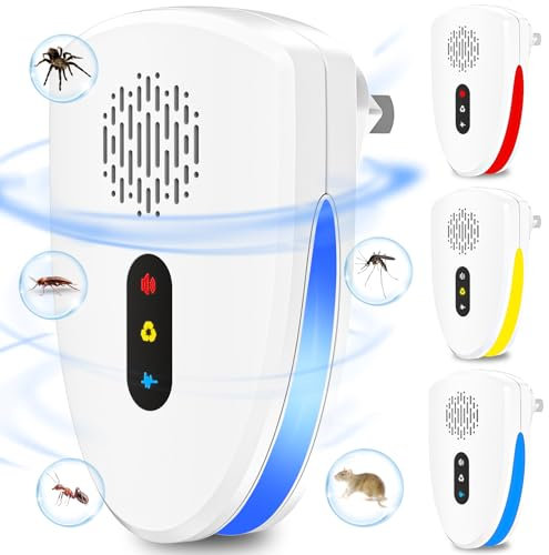 Ultrasonic Pest Repeller, Mouse Repellent, Plug in Pest Control Indoors, 3 Model Effective Anti Rats, Mosquito, Spider, Mice, Cockroach, Rodent Repellent Plug in, Harmless to Human Pets(4 PCS)