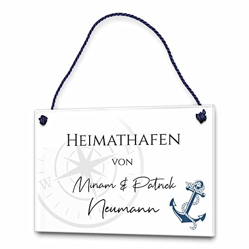 CHRISCK design - Schöne Türschilder für die Haustür | bedruckt mit Ihrem Wunschtext - UV-Druck/mit Kordel in versch. Größen bedruckte Namensschilder Klingelschilder mit Namen Herzlich Willkommen