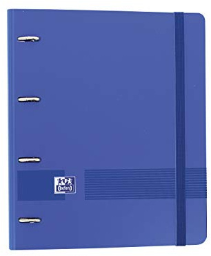 Oxford, Archivador 4 anillas plástico polyfoam con recambio y goma Oxford Live & Go, A4+ con recambio 100 Hojas, 5 bandas color y cuadrícula 5x5, color Azul