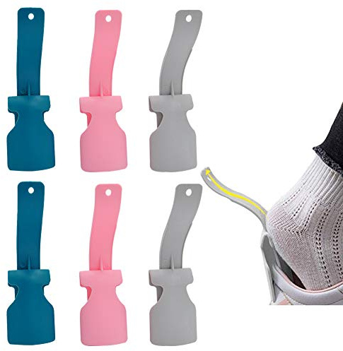 SwirlColor Lazy Shoe Helper, 6Pcs Novel Useful Portable Shoe Horn Lazy Shoe Lifter for Pregnant Women Elderly Adults Children – Pink & Blue & Gray