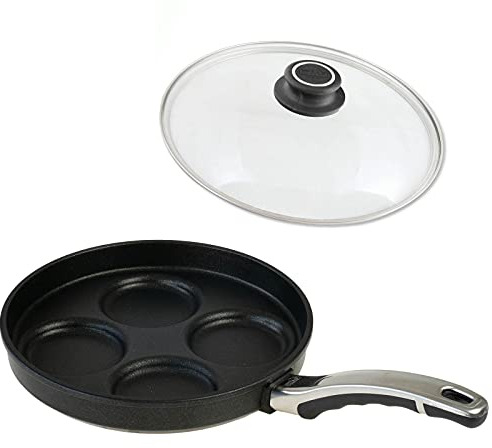 BAF Muldenpfanne Induktion Ø 26 cm mit Deckel (Set) - flacher Rand - Spiegelei Pfanne beschichtet aus Aluminiumguss - Made in Germany
