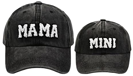 2PCS Parent-Child Hat Mama Mini Hat Mother Child Daughter Son Baby Family Retro Baseball Cap Snap Cap Mothers Day Black