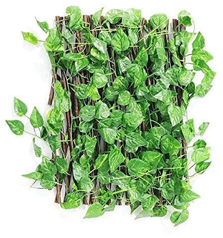 MERAXI Valla de construcción de jardín extendida, Rama de Hoja Verde Artificial, Red de Hierba, cabaña de Troncos, casa, Restaurante, decoración de Pared, decoración de Valla al Aire Libre