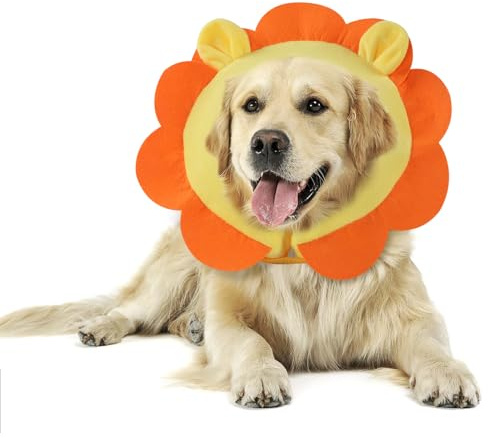 IEUUMLER Aufblasbare Halskrause Hund, Einstellbar Bequem Hundekragen Leckschutz für Hunde & Katzen Nach der Operation Verhindert das Beißen und Kratzen EU004 (M, Orange Lion)