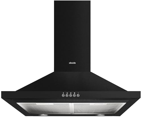 Abode Chimney Cooker Hood 60cm Black Extractor Hood & Recirculation with 2x Carbon Filters, Wall Mounted Range Hood Extractor Fan, 3 Speed Settings, ASCH6031B (Black)