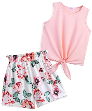 Arshiner Ragazza Canotta con pantaloncini Set di abbigliamento estivo bambine Moda casual magliette senza maniche Completi e Coordinati per ragazze 11-12 anni
