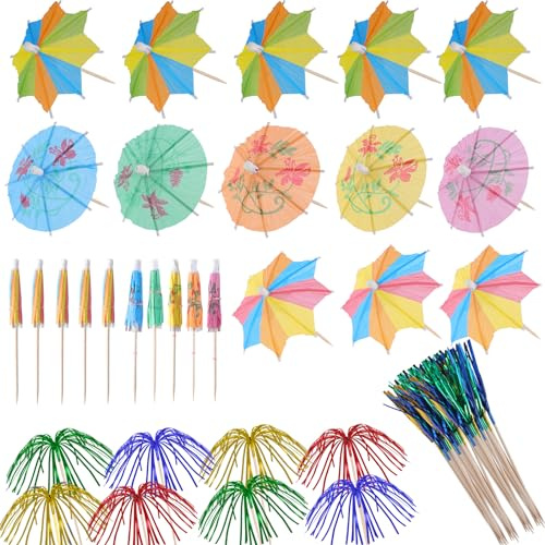 TAIHOBO 160 Pezzi Stuzzicadenti Decorativi per Cocktail, Accessori per Cocktail con 120 Fuochi D'artificio Stecchini e 40 Ombrellini Cocktail per Bar Compleanno Feste Bevande Frutta