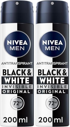 NIVEA MEN Déodorant Spray Invisible For Black & White Original (1 x 200 ml), déodorant homme anti-traces blanches et jaunes, anti-transpirant aisselles protection 48 h (Lot de 2)