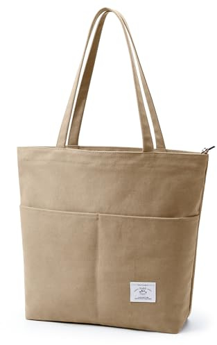 KALIDI Canvas Tote Bags for Women with Zip Casual Women's Totes with Pockets Large Handbags Work Bags for Women Ladies for School,Work,Shopping,Travel Daily Use
