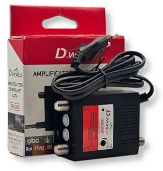 AMPLIFICATORE DI SEGNALE TV DIGITALE TERRESTRE DVB-T2 GUADAGNO 23dB 1 INGRESSO 2 USCITE BANDA DA 47 A 862 MHZ