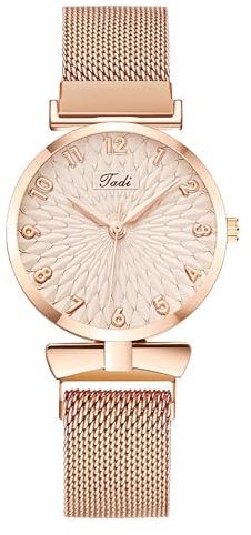 OFFCUP Damenuhr, Damen Analog Quarz Uhr mit Edelstahl Mesh Armband, Uhren Damen Einfache Business Klassische Armbanduhr Lässig Quarzuhr Kleideruhr, 3 Zeiger, 36.8 mm Gehäusegröße -Roségoldener