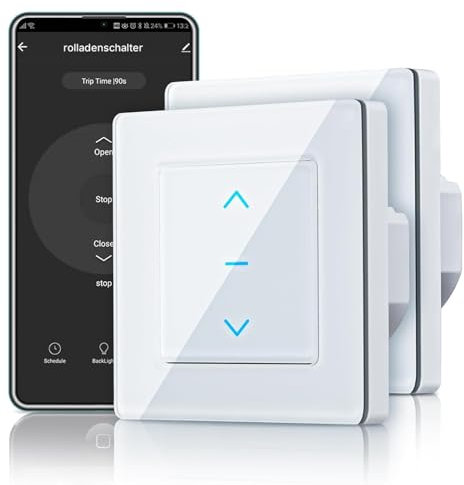 AVATTO Smart WLAN - Interruptor de persiana (55 x 55 mm, con superficie de cristal y pantalla táctil, compatible con Alexa, control por voz Google Assistant y mando a distancia con aplicación Smart
