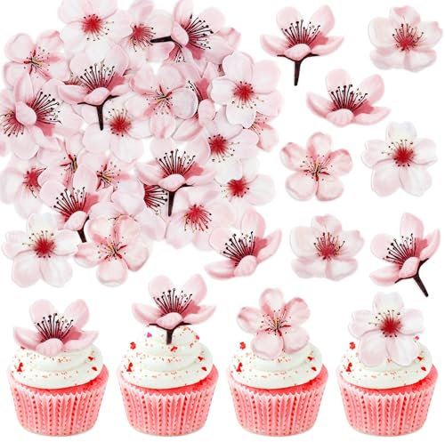 50pcs Gâteau De Fleur De Cerisier Comestible Toppers Gâteau De Fleur De Cerisier Décorations Printemps Fiançailles Anniversaire Douche de bébé Fête d’Anniversaire Décorations De Gâteau Fournitures