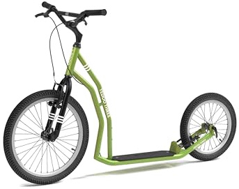 YEDOO Three Y40 Tretroller - Kickscooter für Erwachsene mit Luftreifen 20/16 und Tragfähigkeit bis zu 150 kg. Scooter Roller mit verstellbarem Lenker. Schwarz (Green)