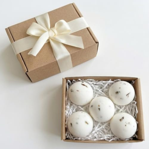 Bombe da Bagno Naturali 5×60 g – Set Regalo Donna – Bombe da Bagno con Olio di Avocado e Olio di Girasole & Petali di Rosa – Artigianali – Idea Spa per Lei - Kraft - Lu.Flo