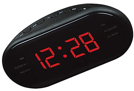 Yardenfun Réveil Radio Numérique Am FM avec Affichage Incurvé et Snooze Modèle Rouge avec Prise EU