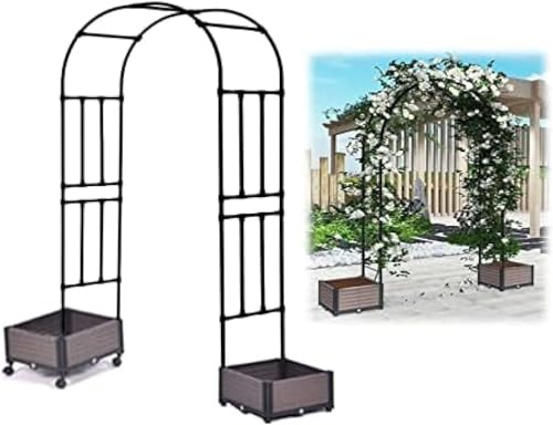 Rose Garden Arbor Arco in Metallo Nero con Cassetta per Piante 47 59 71 79 86,5 Ampio Arco di Nozze Traliccio per Prato All'aperto Piante Rampicanti Rose Viti, W120xH240cm/W47xH94.5in