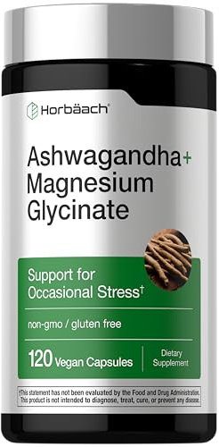 Horbäach Ashwagandha and Magnesium Glycinate | 120 Vegan Capsules | Support Supplement for Stress | Non-GMO, Gluten Free