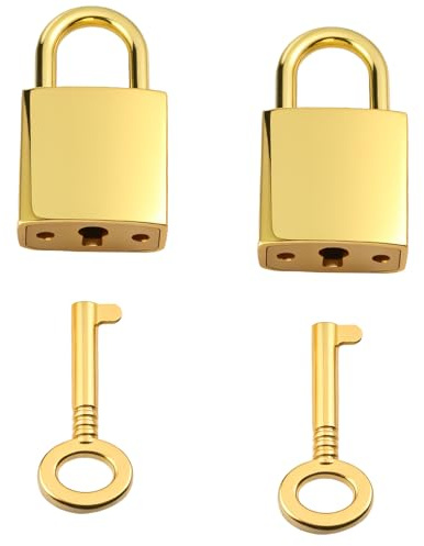 PEOVLVN 2 cerraduras pequeñas con llaves, cerradura vintage para maleta, mini candado con llave para bolso, mochila, joyero, caja de almacenamiento, diario, libro, laptop, taquilla (dorado)