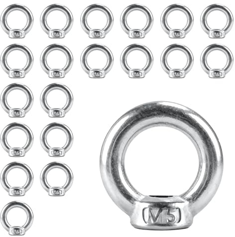 20 dadi ad anello M5, filettatura con occhielli ad anello, in acciaio inox 304, dadi ad anello, dado occhiello, viti ad anello, occhielli a vite, viti ad anello per accessori di sollevamento (20, M5)