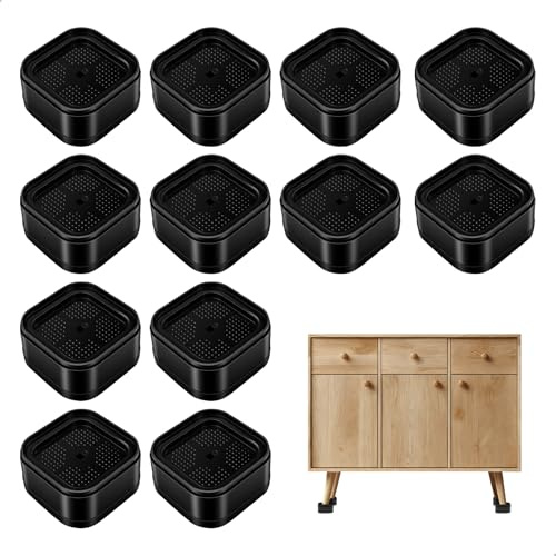 fuxunamz 12 stycken tvättmaskinsfötter, stapelbar sänghöjare, justerbara förvaringssängfötter, tvättmöbelhöjare innerdiameter 5 cm för stolar, soffor, tvättmaskiner (svart)
