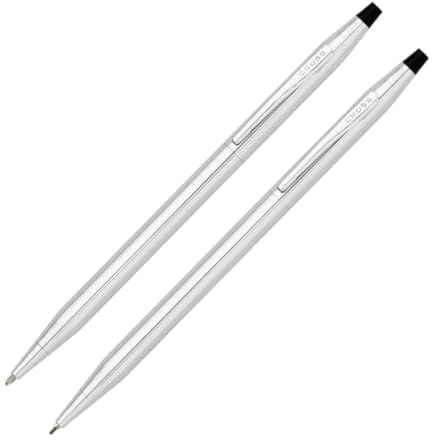 CROSS Classic Century Lustrous Chrome Pen and Pencil Set incl. Premium Gift Box / Refillable Medium Ballpen & 0.7 mm Pencil