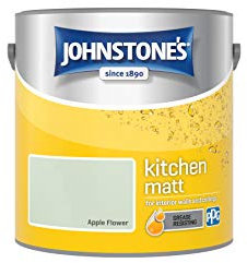 Johnstone's - Kitchen Paint - Apple Flower - Matt Finish - Grease & Stain Resistant - Suitable for Kitchen Walls & Ceilings - Highly Durable - Low Odour - 12m2 Coverage per Litre - 2.5L