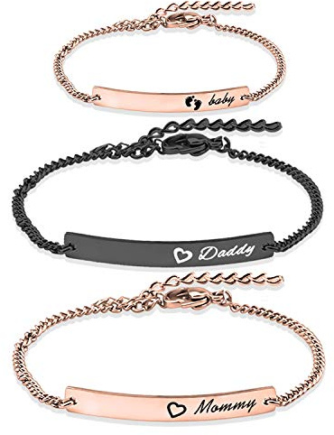 WUSUANED Sn&Daughe&Mommy Bracelet Baptism Bracelet Mom Family Bar Bracelet Set Gift for New Mom&Newborn