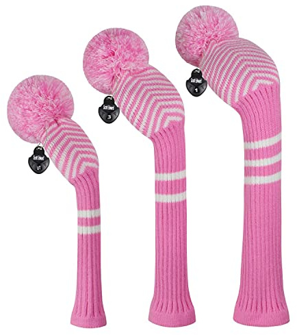 Scott Edward Lot de 3 housses de golf pour bois compatibles avec les conducteurs (460 cc), bois de parcours et hybride (UT), le changement parfait pour un sac de golf (rose à chevrons)