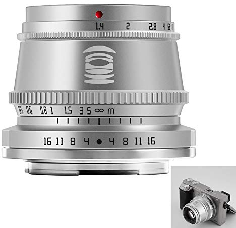 TTArtisan Lente de cámara APS-C MF de 35 mm F1.4 compatible con cámaras E-Mount A5000 A5100 A6100 A6300 A6400 A6500 A6600 NEX A7 A7I A7R A7RIV A7S A7SI A7SII A9 y más (Plata)