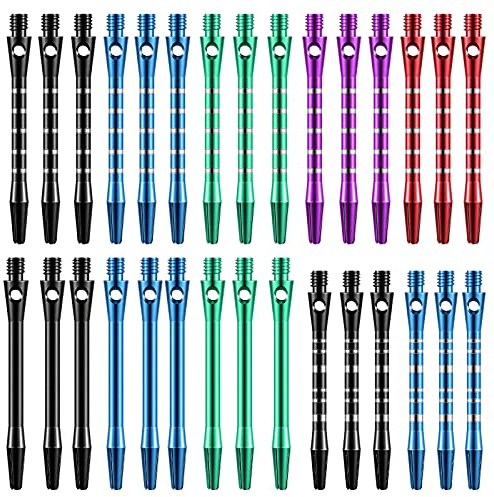 Skylety 30 Pcs Dart Shafts for Steel Tip Medium 2BA Thread Aluminium Alloy Dart Stems 50 mm 53 mm with Rubber Rings Replacement Harrows Dart Accessories and Flights(Classic Style,Multi Colors)