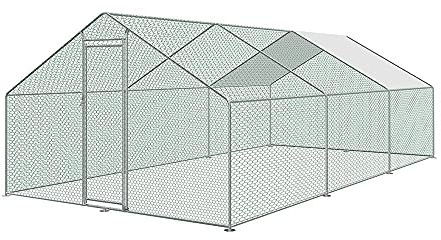 Hühnerstall, Hühnerkäfig, Haustierkäfig Kleines Tierhaus, Vogelkäfig, Kleintiergehege, Stahl Verzinkt Kleintierstall Freilauf Vogelkäfig, Wasserdichtes und UV-beständiges, 3m(W) X 6m(L) X 1.95m(H)