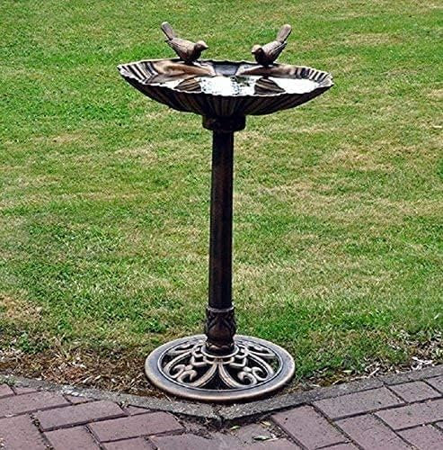 raxter Traditional Bird Bath for Garden with two decorative birds Free Standing Bronze Effect Garden Bird Bathing Water Bowl Weatherproof Outdoor Bird Drinking Station for Lawn, Backyard