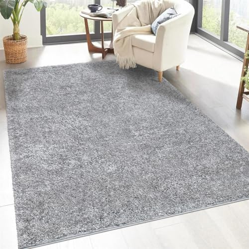 carpet city Shaggy Hochflor Teppich - 60x110 cm - Grau - Langflor Wohnzimmerteppich - Einfarbig Uni Modern - Flauschig-Weiche Teppiche Schlafzimmer Deko