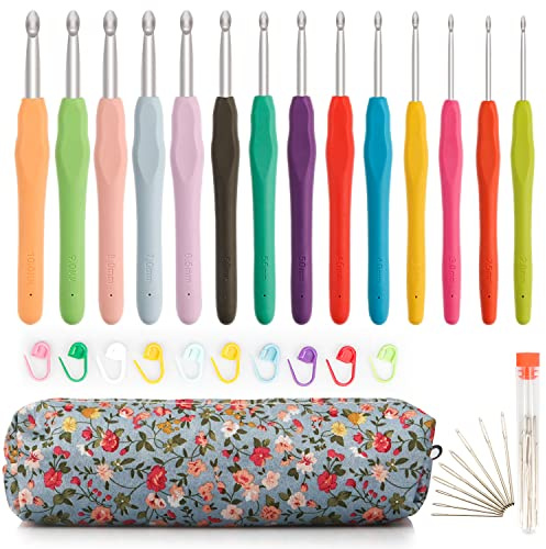 OWill 14 Piece Crochet Hook Set, Soft Grip Ergonomic Crochet Needles with Storage Case, Ideal for Beginners, Arthritic Hands