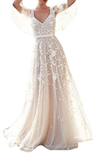 Onsoyours Abiti da Sposa Donne Vestito da Sposa Abito Nuziale Lungo Sirena Pizzo Senza Maniche Bianco 10 L